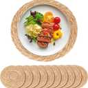 Round Woven Placemats Set of 10-13 Inch Natural Water Hyacinth Place Mats for Dining Table, Boho Farmhouse Kitchen Table Decor, Rustic Braided Table Mats for Daily Use & Holiday Table Setting