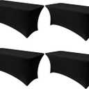 Obstal 4ft Stretch Spandex Table Cover - 4 Pack Universal Rectangular Fitted Tablecloth Protector for Wedding, Banquet and Party, Black