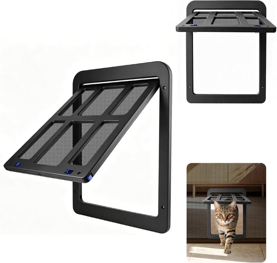 Namsan Cat Door Screen Door, Passage 8.3 x 10.3 inches, Small Dog Door for Sliding Door, Magnetic Auto Closing, Cat Screen Window, Lockable, Black