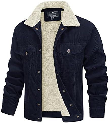 MAGCOMSEN Men's Corduroy Jacket Winter Sherpa Lined Warm Thick Trucker Cargo Coat with 5 Pockets XL