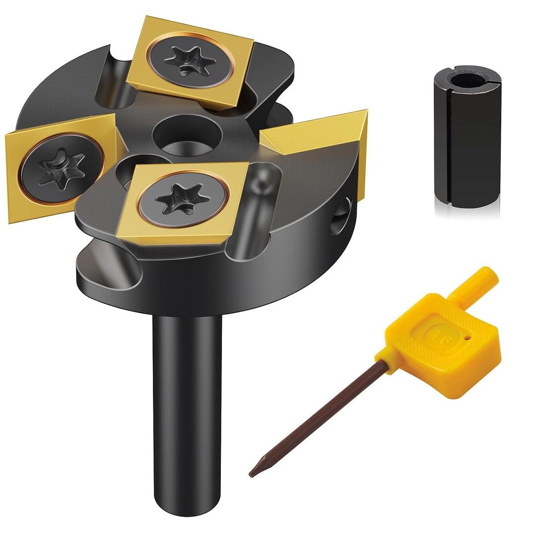 Slab Flattening Router Bit 1/4" Shank,1-3/8" Cutting Diameter,1/2" to 1/4" Router Collet, Insert Carbide CNC Spoilboard Surfacing Planing Woodworking & MDF Surfacing