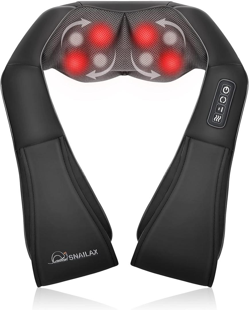 Snailax Shiatsu Back Neck Massager with Heat, Neck Shoulder Massager, Deep Kneading Massager Gifts for Mom, Dad, Mothers Day,Gifts Presents for Her,Him (1 Count, Coal Black)