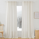 RYB HOME Flax Linen Blend Curtains - Light Filtering Rich Linen Semi Sheer Airy Breathable Window Treatments Soften Sunlight for Farmhouse Living Room Dining Door, W 52 x L 90 inch, 2 Panels
