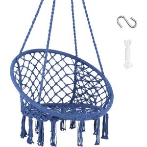 SUNCREAT Macrame Swing Chair, Rope Hammock Chair Swing, Dark Blue