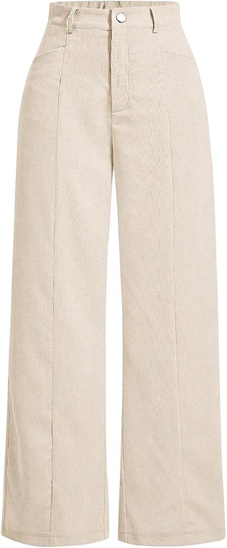 WDIRARA Women's High Waisted Straight Leg Corduroy Long Pants with Pockets (Medium, Apricot)