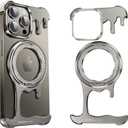 Liquid Metal Frameless Case for iPhone 15 Pro with Mag Safe Kickstand 360 Rotatable, Bezel Less Slim Hard Shockproof Ultra Thin for iPhone 15Pro Case with Ring Holder Stand for Men, Natural