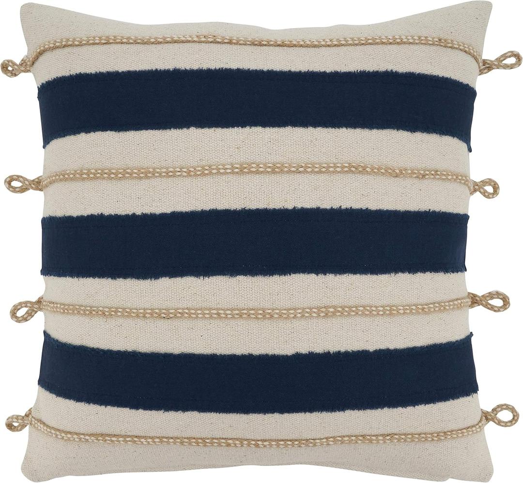 SARO LIFESTYLE Naviguer Collection Rope Appliqu Throw Pillow Cover, 18", Navy Blue