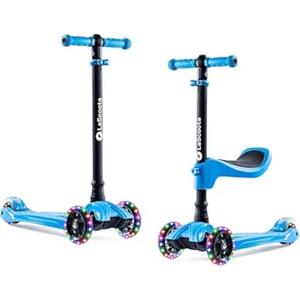 LaScoota 2-in-1 Kids Kick Scooter, Adjustable Height Handlebars and Removable Seat, 3 LED Lighted Wheels and Anti-Slip Deck, for Boys & Girls Aged 3-12 and up to 100 Lbs. (Purple)