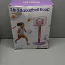 2 in 1 Kids Basketball Hoop and T Ball Set - Adjustable Height, Kids Baseball Tee with Automatic Pitching Machine, Indoor Outdoor Sport Toys Gifts for Toddler Boys Girls Age 1-5, Pink