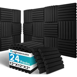 24Packs Curved Sound Proof Foam Panels for Walls, 2" Acoustic Panels Sound Absorbing Dampening, Soundproofing Noise Reducing Cancelling Treatments for Home Office Recoding Studio Decor, 2x12x12" Black