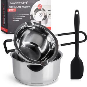 AVACRAFT Double Boiler 18/8 Stainless Steel Double Boiler Pot with Stainless Steel Pot and Silicone Spatula, Double Boiler Set for Melting Chocolate, Candy, Soap, Wax, Candle Making (1 Quart)