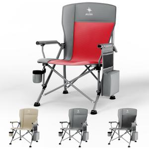 XL Heavy Duty Camping Chair 396lb Capacity (525lb Max)  Waterproof 1680D Oxford Fabric, 2" Padded Seat & Back, Cup Holder, Cooler Pocket, Portable for Camping, Beach & Tailgating (Slate/Red)