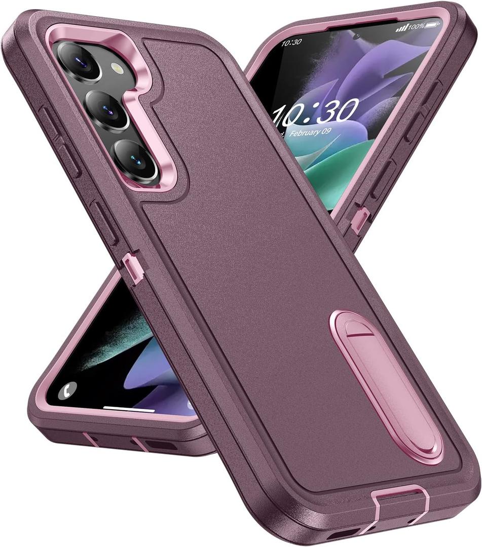 for Samsung Galaxy S23 Plus Case with Kickstand Case 3-Layer Military Grade Protective Case Cover Silicone Rugged Shockproof for Galaxy S23 Plus S23+ Phone Case (Purple+Pink)
