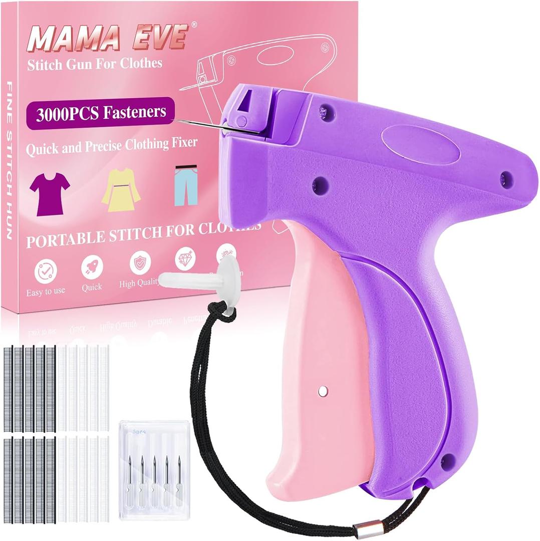 Stitch for Clothes - Stitchy Tagging for Clothing - Handheld Stitch Quick Clothing Fixer - Includes 6 Needle1500 Black Fasteners & 1500 White Fasteners (Purple)