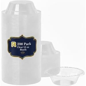 R-kay 200 Pack Clear Plastic Bowls - Microwavable Clear Bowls - Strong Heavy Duty And Sturdy Clear Disposable Plastic Bowls