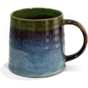 Large Ceramic Coffee Mug, Pottery Mug,Tea Cup for Office and Home,Handmade Pottery Coffee Mugs,16.5 Oz,Dishwasher and Microwave Safe,kiln altered glaze craft (Green)