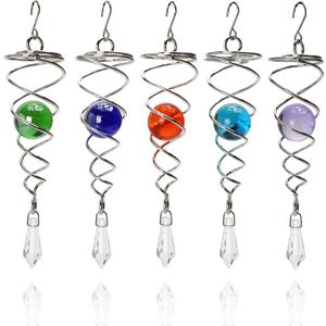 5pcs Wind Spinner Tail Gazing Ball Spiral Stabilizer Tails for Indoor and Outdoor Decoration, (7.1'') 18cm Stainless Steel Hanging with Swivel Hook Garden Decorative