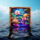 Bgraamiens Stained Glass Waterlily Jigsaw Puzzle - 1000-Piece Floral Art for Adults, Color Challenge with Botanical Mosaic Design, Home Decor & Gift Idea
