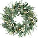 Sggvecsy Artificial Eucalyptus Wreath - 21 Inch Greenery Wreath with Green Leaves and Mixed White Berries for Spring/Summer Home Decor