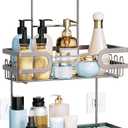 HapiRm Shower Caddy over Door- Hanging Shower Organizer with 14 Hooks and Soap Holder, Rustproof & Waterproof Stainless Steel Bathroom Shelf - Brushed Nickel