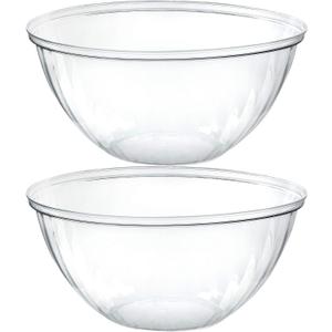 PLASTICPRO Disposable 150 Ounce Round Crystal Clear Plastic Serving Bowls for Snack or Chip ,Candy Dish, Party Salad Container Pack of 2