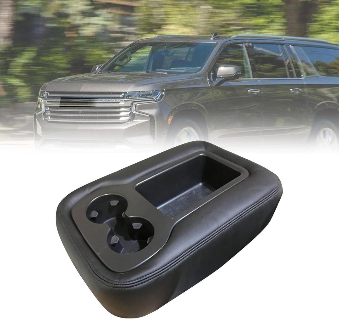 Priprilod Black Leather Center Console Jump Armrest Cover Fit for Chevy Silverado Tahoe Suburban Avalanche GMC Sierra Yukon XL 2007 2008 2009 2010 2011 2012 2013 with Zipper Design(only Leather)