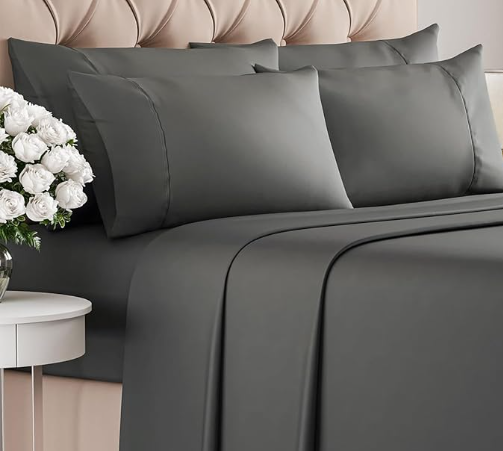Queen 6 Piece Sheet Set - Comfy, Breathable & Cooling - Hotel Luxury Bedding for Women, Men, Kids, Teens and Children - 1 Flat & 1 Fitted Sheet & 4 Pillowcases w/ Deep Pockets - Wrinkle Free - Charcoal
