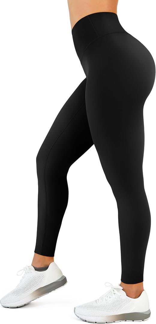 High Waisted Leggings for Women - No Front Seam Tummy Control Yoga Pants for Workout Running No See Through (Large, Black)