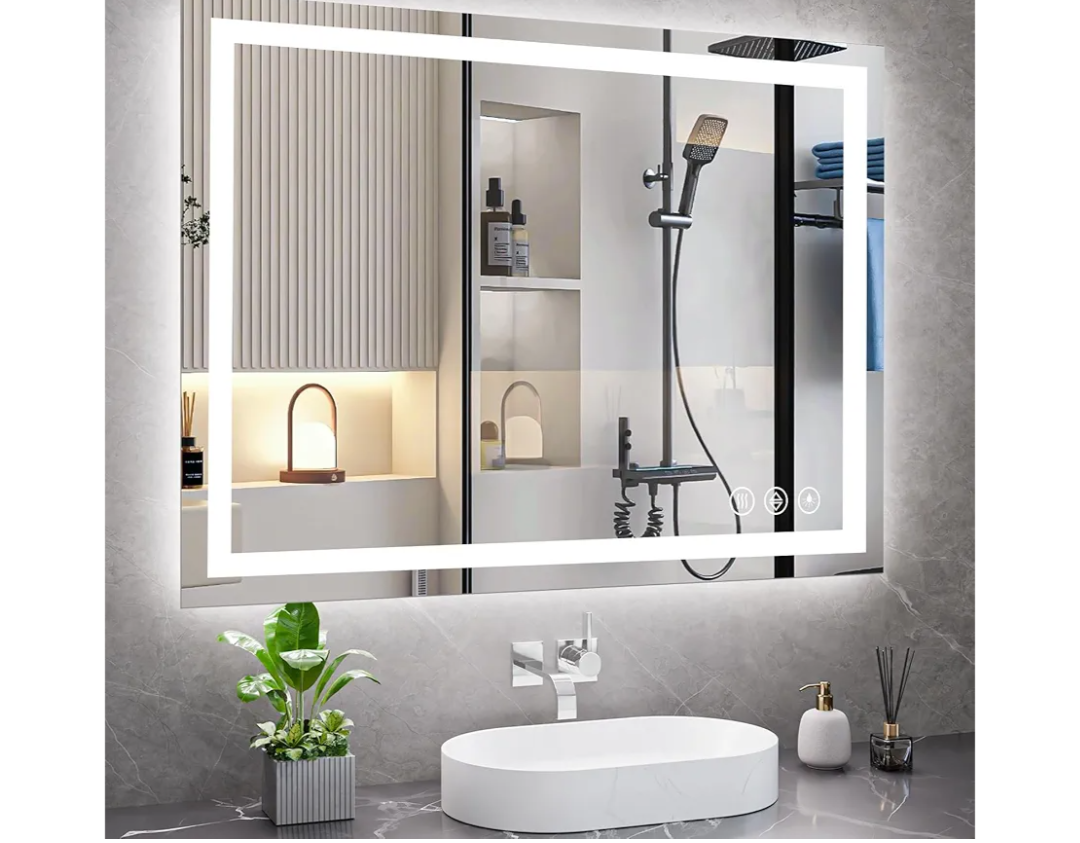 36x48 LED Bathroom Mirror, Backlit + Front Lit, LED Bathroom Mirror with Lights for Wall, 3 Colors, Anti-Fog, Dimmable Brightness, Memory Function, Tempered Glass