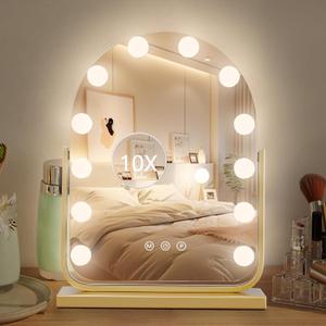 Vanity Mirror with Lights,17.3"13" Lighted Makeup Mirror with 12 Dimmable LED Bulbs,10X Magnification Smart Touch Control Hollywood Mirror with Lights,3 Colors Dimmable,360 Rotation (Gold)