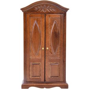 SPYMINNPOO Dollhouse Wooden Wardrobe, 1:12 Scale Mini Vintage Wooden Double Door Closet Wardrobe Dolls House Accessory Dollhouse Furniture(Brown)