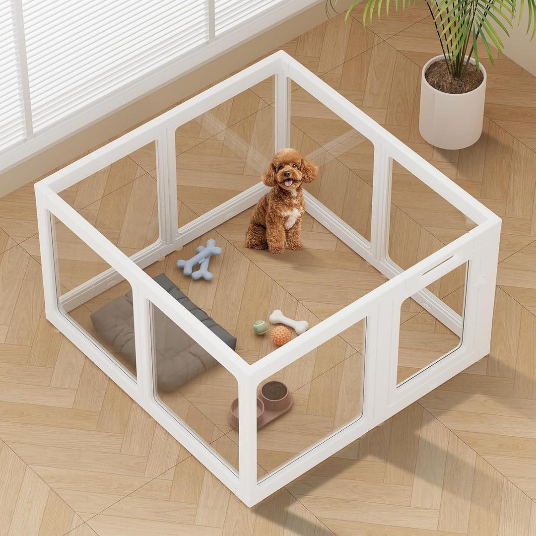 Clear Acrylic Dog Playpen Indoor, Puppy Cat Playpen, Small Pet Play Pen (White, 2 Panel)