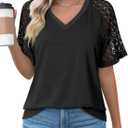 Dokotoo V Neck T Shirts for Women Spring Summer Tops Dressy Casual Blouses Basic Tees (Small, Black)