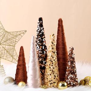 6 Pcs 10" 8" 6" Christmas Champagne Cone Trees Decoration Glitter Velvet Tree Table Centerpiece for Xmas Tabletop Crafts Wedding Party Room Decoration