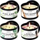AOOVOO 4 Pack Sage Candles - Sage, Palo Santo, Sage & Palo Santo, Eucalyptus Mint Candle Set with Crystals & Decor, 26oz 200 Hours Long Lasting, Non Toxic Candles for Spiritual House Energy Cleansing