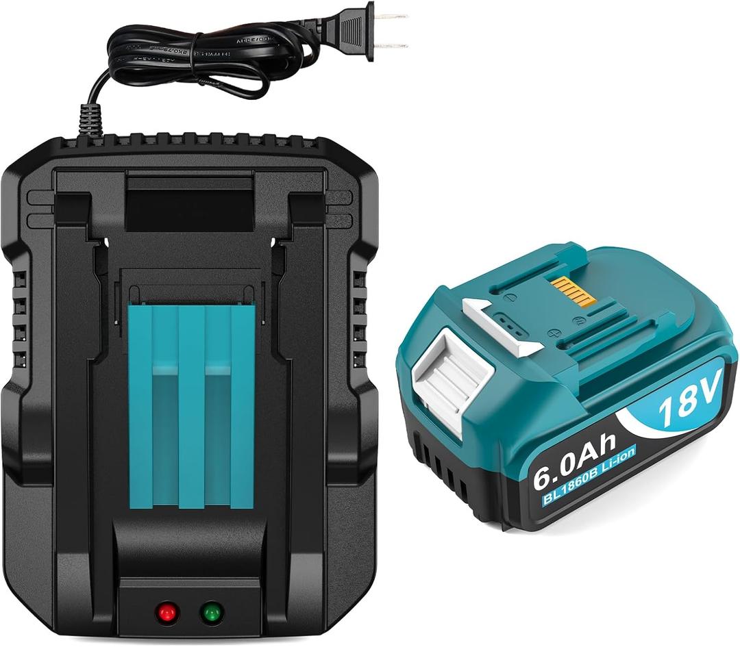 6000mAh 18V Battery Replacement for Makita 18V Battery and Charger DC18RC, Compatible with Makita LXT 18 Volt Batteries Lithium Ion BL1850 BL1840 BL1830 BL1820 BL1815 Cordless Power Tools (Blue) (2PS)