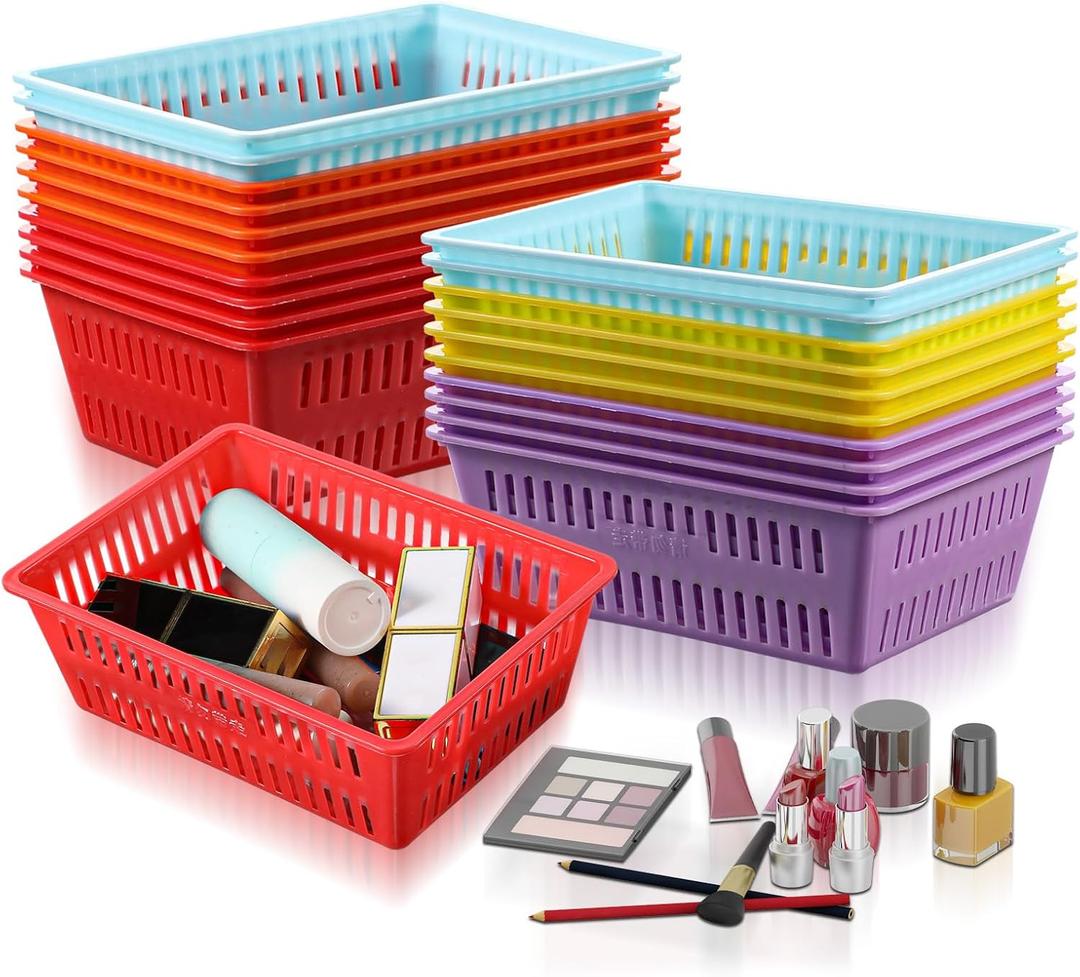 30 Pcs Mini Storage Baskets Bins, Plastic Organizer Basket, Colorful Shelf and Desk Make-up Storage Crate Organizing Containers, Ideal for Home Classroom Office Organization. 6.1"L x 4.5"W x 2.4"H