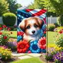 12x18in Patriotic Puppy Garden Flag Floral American Flag Yard Decor
