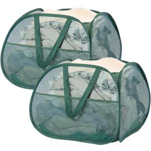 Collapsible Laundry Basket, 90L Foldable Pop Up Laundry Hamper with Handles, Mesh Dirty Clothes Hamper for Laundry, Bathroom, Kids Room, Dorm,Travel or Camping (Green, 2PCS)