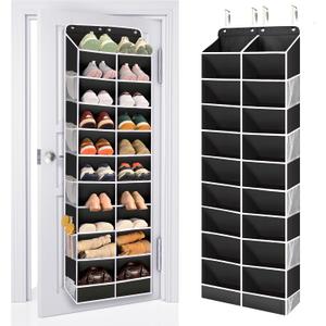 ULG Over The Door Shoe Organizer for Closet Fit 24-32 Pairs with Large Deep Pockets, Narrow Shoe Rack for Door Hanging Boots Storage, Black (10-Tier)