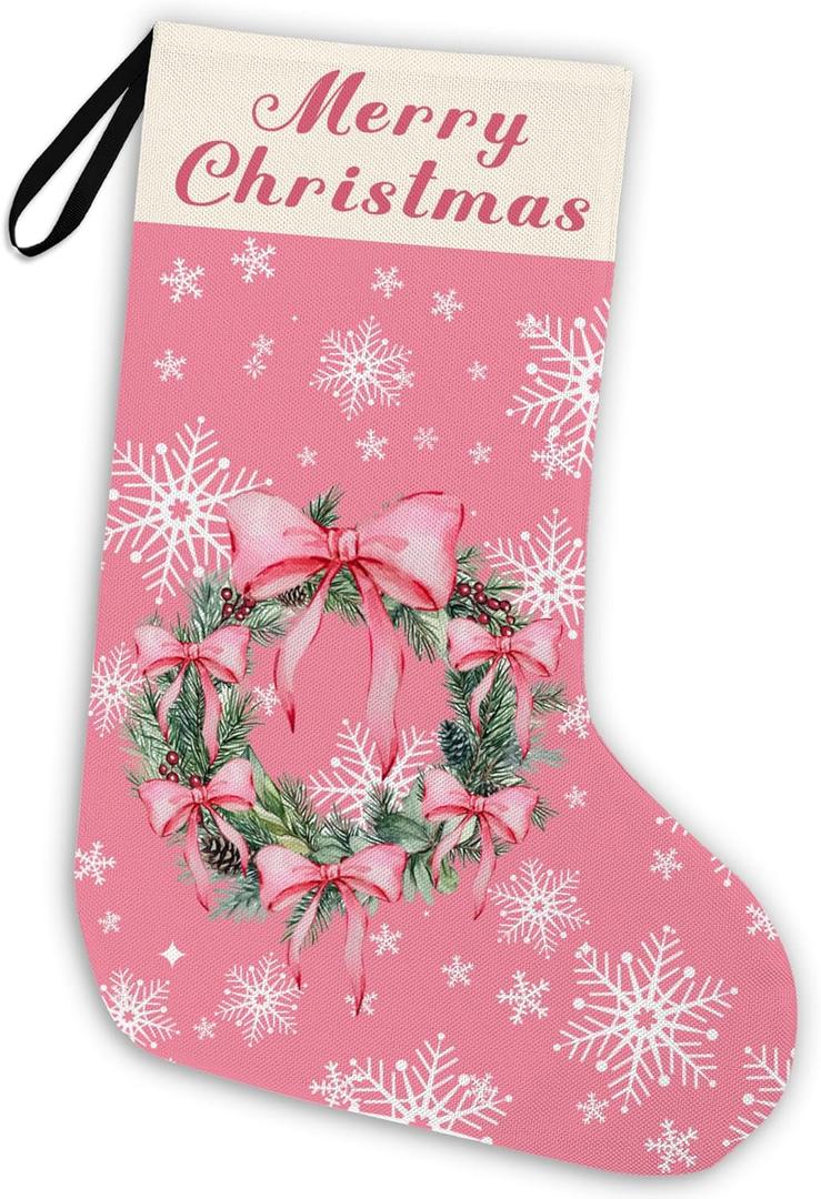 Pink Girl Christmas Stocking 18 Inches, Girls Christmas Stocking, Pink Christmas Decor, Pink Xmas Stockings, Hanging Christmas Stockings for Girls, Pink Fireplace Christmas Tree Decorations