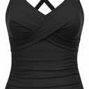 Women Tankini Bathing Suit Top - Twist Front V Neck Swim Top Only Cross Tummy Control Swimsuit 2025 (Medium, Black)