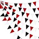 10M/32Ft Red Black White Banner Halloween Party Decorations Triangle Flag Fabric Pennant Garland Bunting for Wedding Graduation Birthday Pirate Casino Mickey Mouse Ladybug Theme Hanging Festival Decor