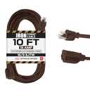 Iron Forge Cable Outdoor Brown Extension Cord 10 ft - 16 Gauge 13 Amp Heavy Duty Brown Outdoor Extension Cords 3 Prong - 16/3 SJTW - Great for Outdoor