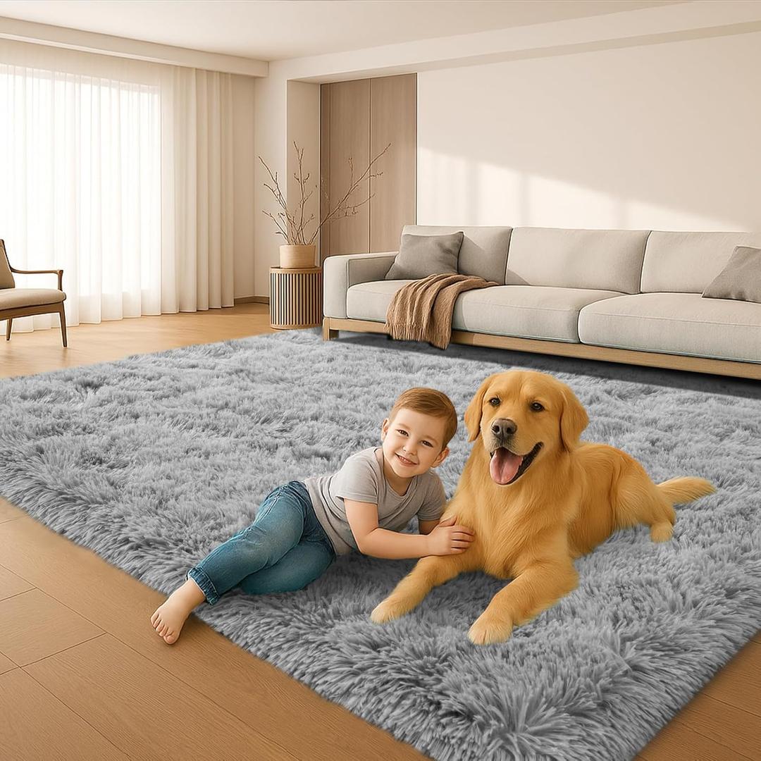 Fluffy Plush Shag Rug 5x7,Ultra Soft Rug for Living Room,Non-Slip Fuzzy Rugs for Bedroom,Carpet for Girl Boy Kids,Modern Indoor Home Decor Aesthetic,Light Gray