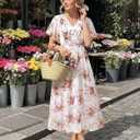 Bebonnie Womens Summer Wrap V Neck Short Sleeve Flowy Layers Chiffon Wedding Guest Maxi Dresses (White, L)