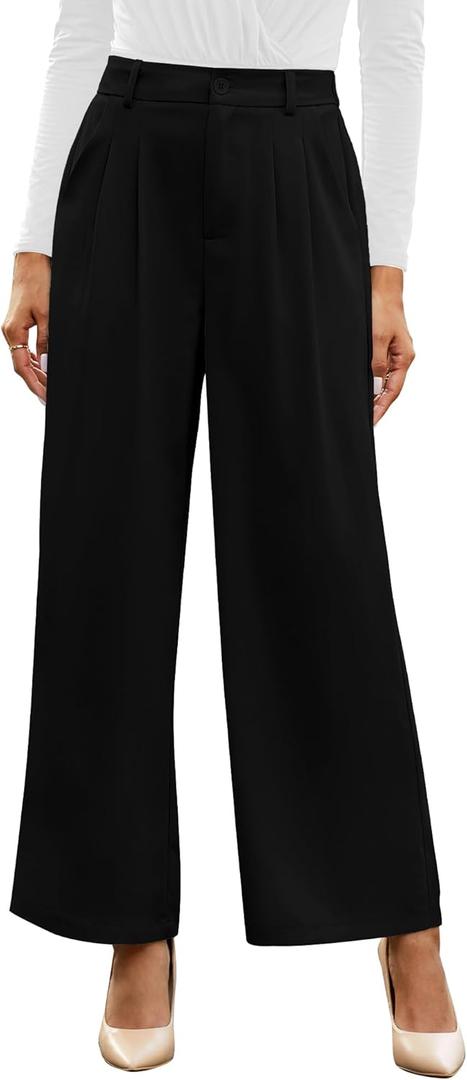 GRAPENT Wide Leg Pants for Women Work Business Casual High Waisted Dressy Pants Flowy Trousers Office (Medium, Petite Black)