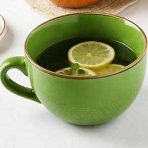 Large Coffee Cup Ceramic Soup Mug with Handles 24 Ounce Oversized Mugs Bowl Porcelain Coffee Tea Cup Green XXL Cereal Bowls Soups Ramen Salad Bowl Cappuccino Cups Large Soup Bowl