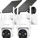 Solar Security Cameras Wireless Outdoor,360 View Battery Powered with Spotlight Color Night Vision,2K WiFi Home Security,PIR Sensor,Wireless Easy Install, 2.4 GHz Wi-Fi (White WiFi 2 Pack)