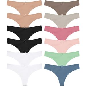 Jo & Bette Cotton Thongs for Women - 12 Pack Panties - Thongs Underwear Women Breathable No show Seamless (Small)